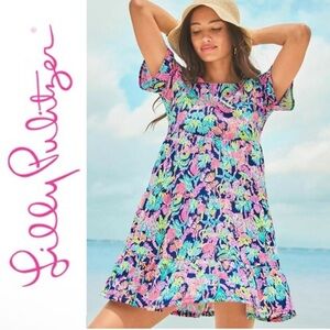 Lilly Pulitzer Tropical Print Dress SZ XXL $118 MSRP Jodee Dress in Oyster Bay